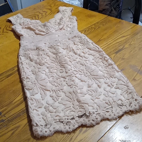 Tadashi Shoji Womens Dress 2 Preowned LACE CREAM BEIGE Cocktail Party Holiday - Picture 3 of 11